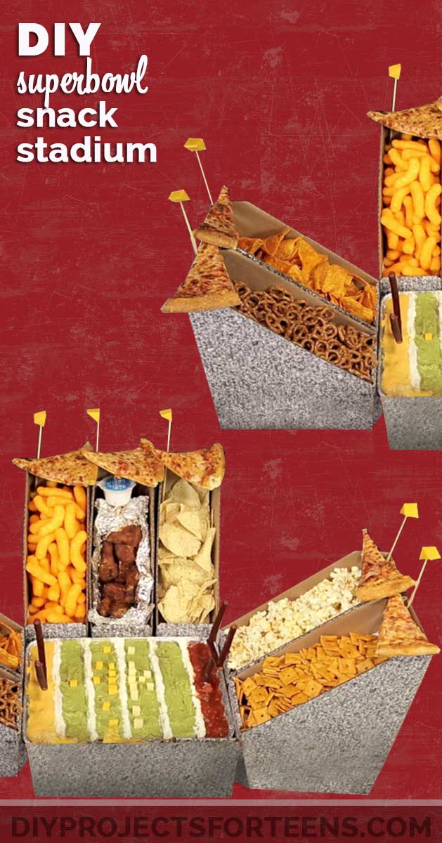 DIY Superbowl Snack Stadium makes Cool Party Decor for the Superbowl - Check out this easy idea for fun superbowl party table decorations | DIY Projects for Teens