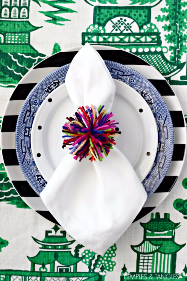 DIY Crafts with Pom Poms - DIY Pom Pom Napkin Rings - Fun Yarn Pom Pom Crafts Ideas. Garlands, Rug and Hat Tutorials, Easy Pom Pom Projects for Your Room Decor and Gifts http://stage.diyprojectsforteens.com/diy-crafts-pom-poms
