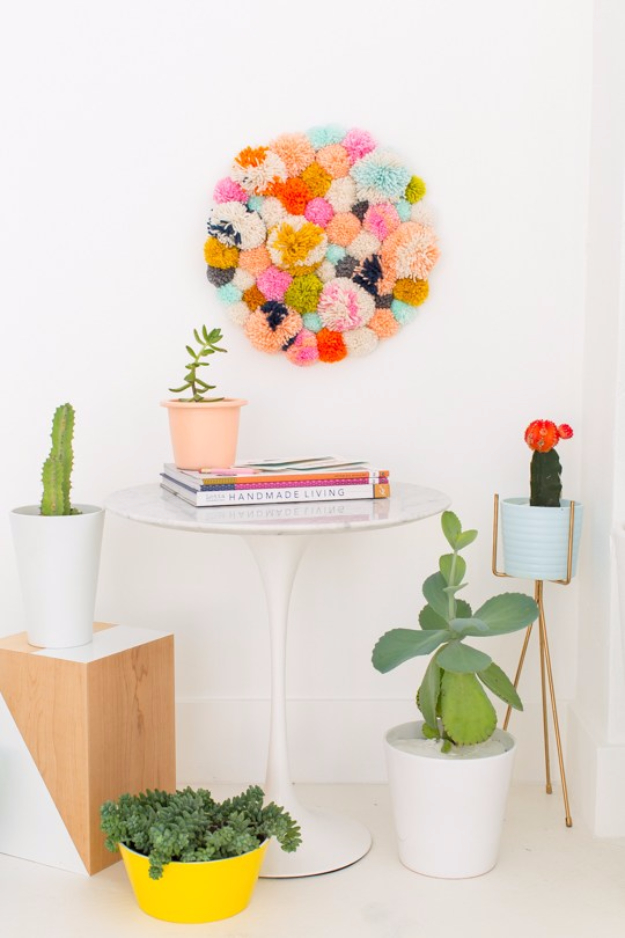 DIY Crafts with Pom Poms - DIY Pom Pom Wall Hang - Fun Yarn Pom Pom Crafts Ideas. Garlands, Rug and Hat Tutorials, Easy Pom Pom Projects for Your Room Decor and Gifts http://stage.diyprojectsforteens.com/diy-crafts-pom-poms