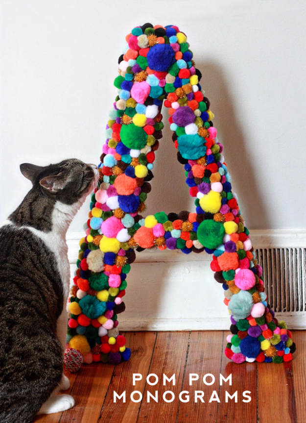 DIY Crafts with Pom Poms - Pom Pom Monograms - Fun Yarn Pom Pom Crafts Ideas. Garlands, Rug and Hat Tutorials, Easy Pom Pom Projects for Your Room Decor and Gifts http://stage.diyprojectsforteens.com/diy-crafts-pom-poms