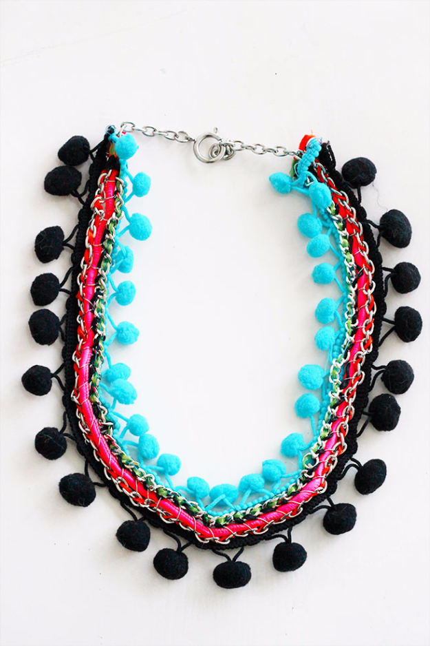 DIY Crafts with Pom Poms - Pom Pom Necklace DIY - Fun Yarn Pom Pom Crafts Ideas. Garlands, Rug and Hat Tutorials, Easy Pom Pom Projects for Your Room Decor and Gifts http://stage.diyprojectsforteens.com/diy-crafts-pom-poms