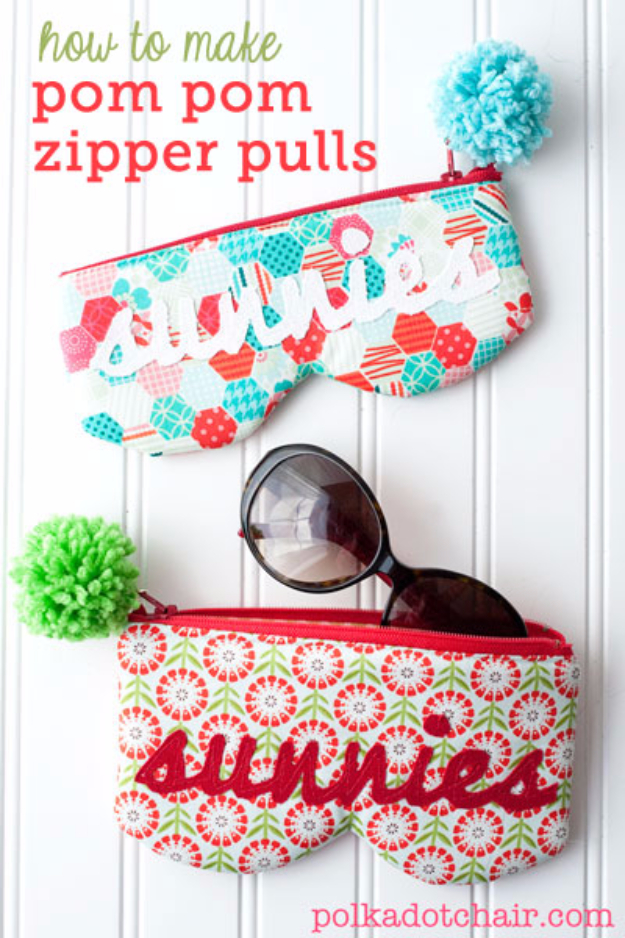 DIY Crafts with Pom Poms - Pom Pom Zipper Pulls - Fun Yarn Pom Pom Crafts Ideas. Garlands, Rug and Hat Tutorials, Easy Pom Pom Projects for Your Room Decor and Gifts http://stage.diyprojectsforteens.com/diy-crafts-pom-poms