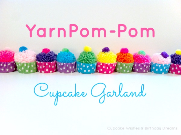 DIY Crafts with Pom Poms - Yarn Pom Pom Cupcake Garland - Fun Yarn Pom Pom Crafts Ideas. Garlands, Rug and Hat Tutorials, Easy Pom Pom Projects for Your Room Decor and Gifts http://stage.diyprojectsforteens.com/diy-crafts-pom-poms