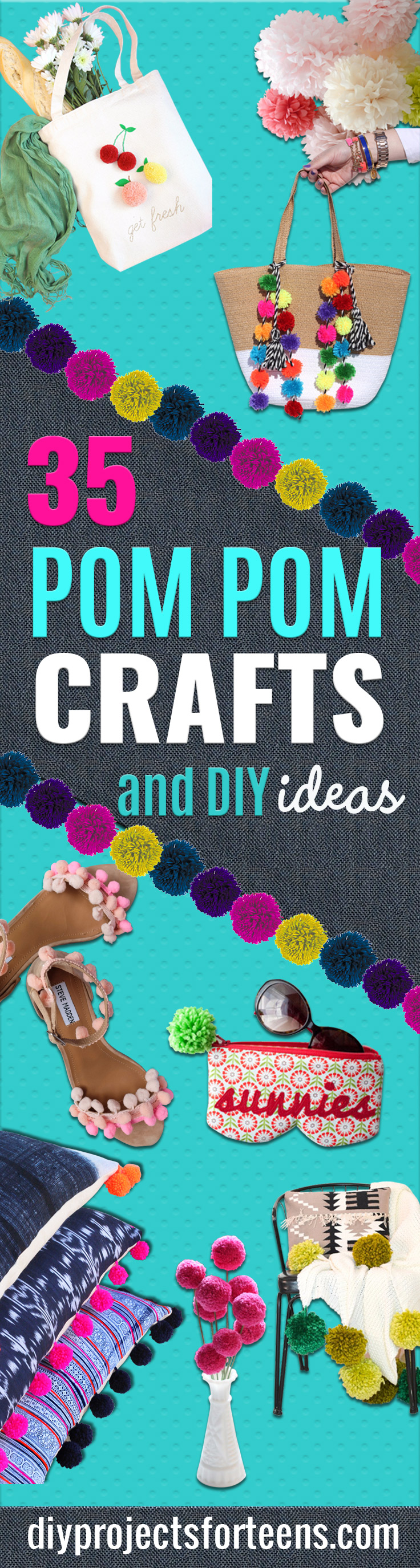 DIY Crafts with Pom Poms - Fun Yarn Pom Pom Crafts Ideas. Garlands, Rug and Hat Tutorials, Easy Pom Pom Projects for Your Room Decor and Gifts http://stage.diyprojectsforteens.com/diy-crafts-pom-poms