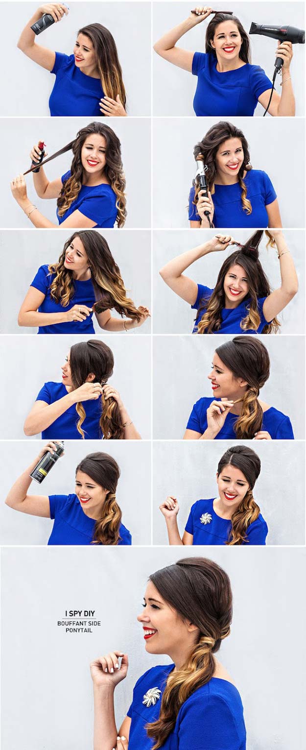 Best Hairstyles for Long Hair - Bouffant Side Ponytail- Step by Step Tutorials for Easy Curls, Updo, Half Up, Braids and Lazy Girl Looks. Prom Ideas, Special Occasion Hair and Braiding Instructions for Teens, Teenagers and Adults, Women and Girls 