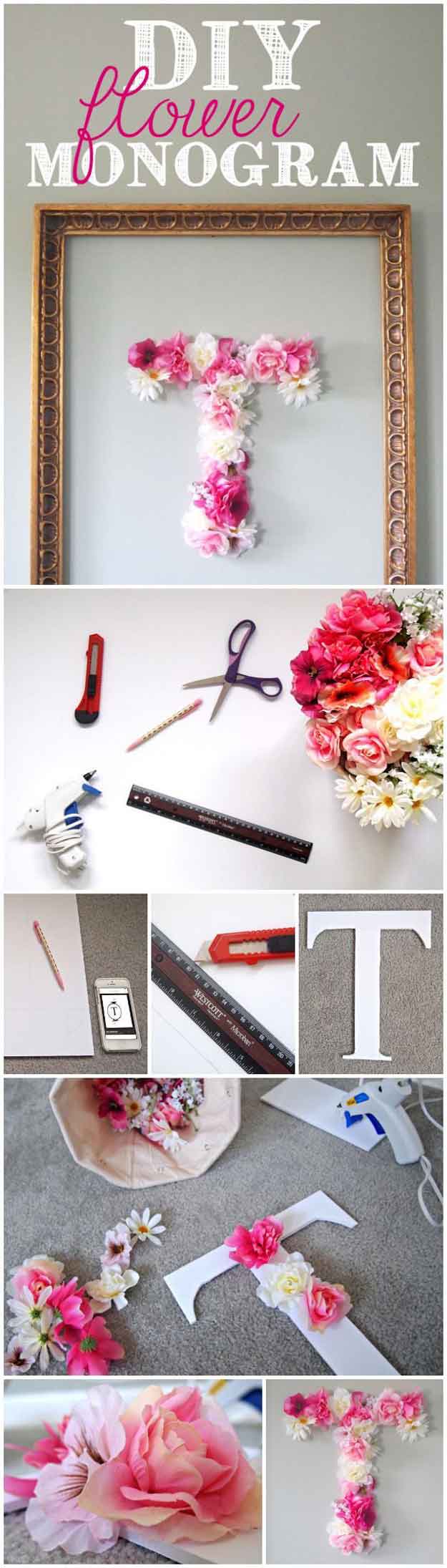 Cute DIY Room Decor Ideas for Teens - DIY Bedroom Projects for Teenagers - DIY Flower Monogram Craft