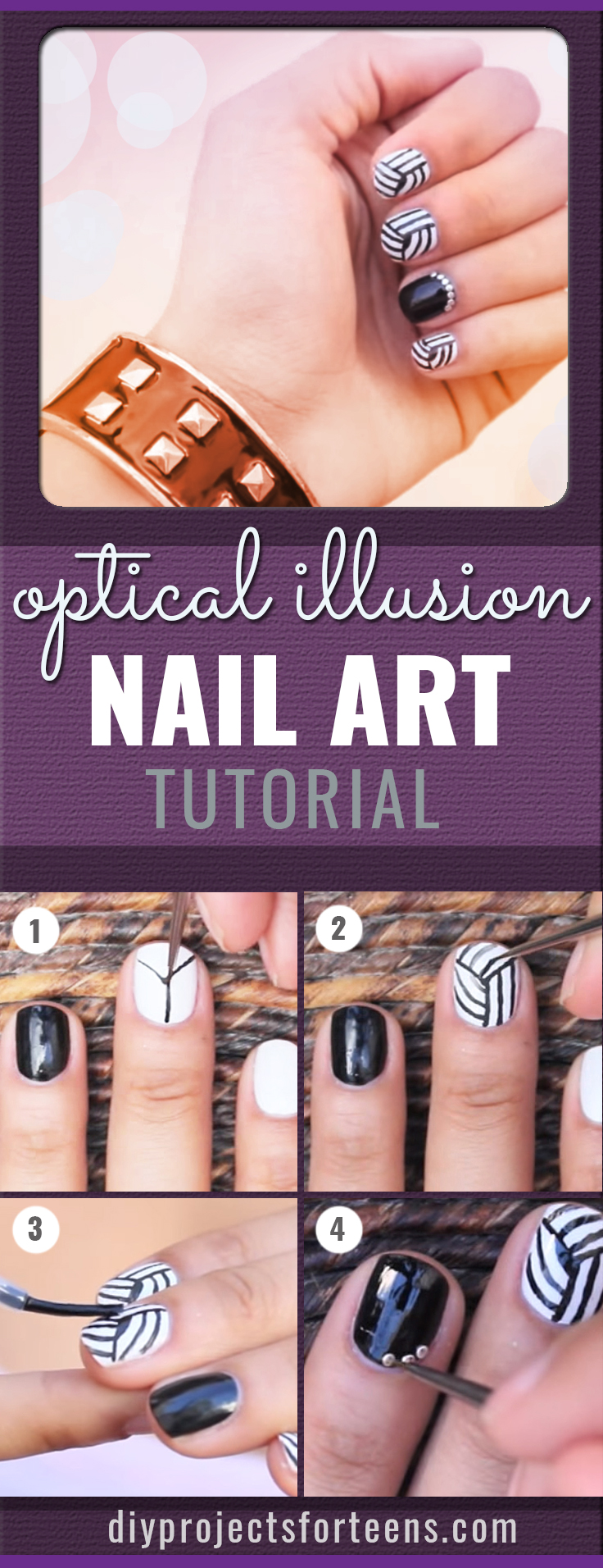 Cool Nail Art Ideas - DIY Optical Illusion Nail art Tutorial - Fun Nail Art - Fun and Easy DIY Nail Designs - Step By Step Tutorials and Instructions for Manicures at Home -