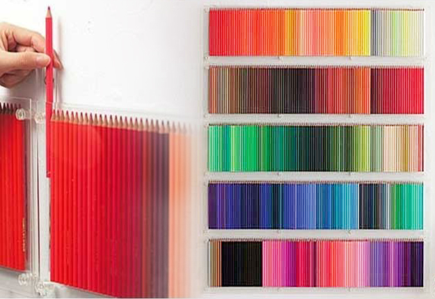 DIY Wall Art Ideas - Rainbow Colored Pencil Display