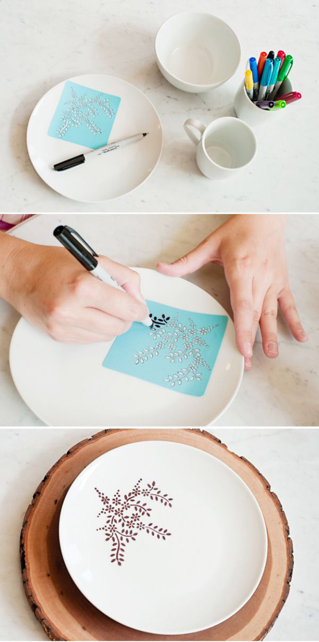 Cool DIY Sharpie Crafts Projects Ideas - DIY Home Decor for the Kitchen With These Stencil Patterned Plates