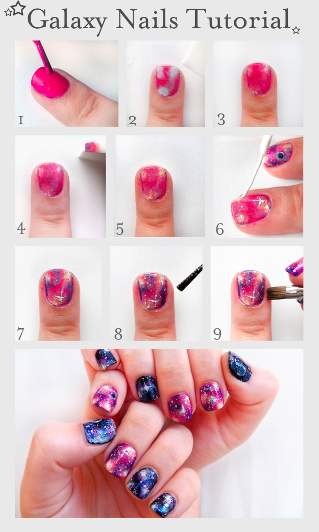 33 Cool Nail Art Ideas - Fun and Easy DIY Nail Designs - Step By Step Tutorials and Instructions for Manicures at Home - Scotch Tape Striped Manicure Nail Design Tutorial - Shooting Star Nail Design Tutorial - Ombre Gradient Step by Step Nail Design Tutorial- Galaxy Nails Step by Step Nail Design Tutorial