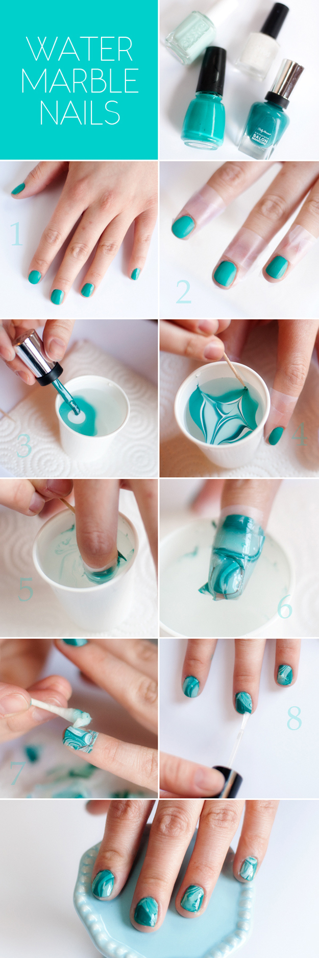 Cool Nail Art Ideas - How to Do Water Marble Nails - Nail Tutorials for Teens and Adults - Fun for Teens and Tweens- Nail Polish Design Ideas and Art Tutorial - Easy DIY Nail Designs - Step By Step Tutorials and Instructions for Manicures at Home 