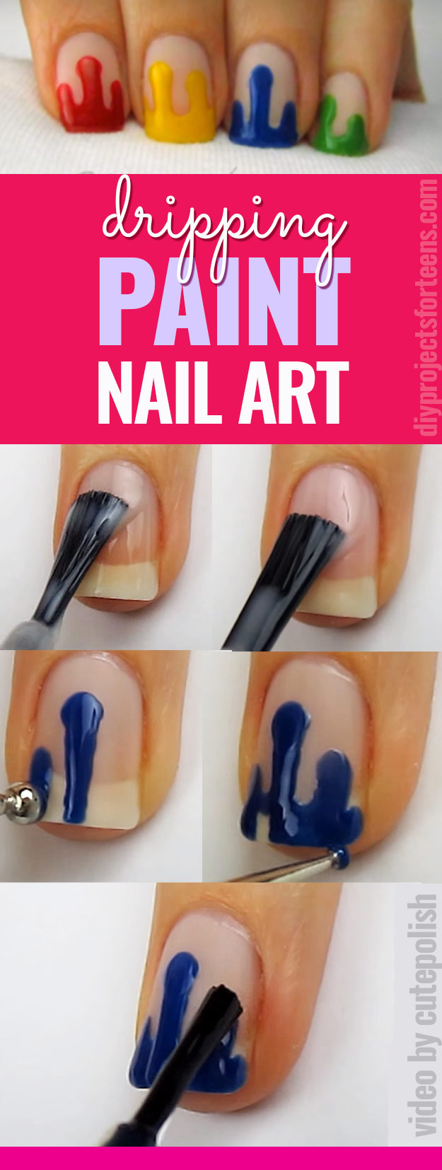 Cool Nail Art Ideas - Dripping Paint Nail Polish - Fun for Teens and Tweens- Nail Polish Design Ideas- Candy Coat Stars and Stripes Nail Design Tutorial - Easy Nail Art Tutorials - Fun and Easy DIY Nail Designs - Step By Step Tutorials and Instructions for Manicures at Home - 