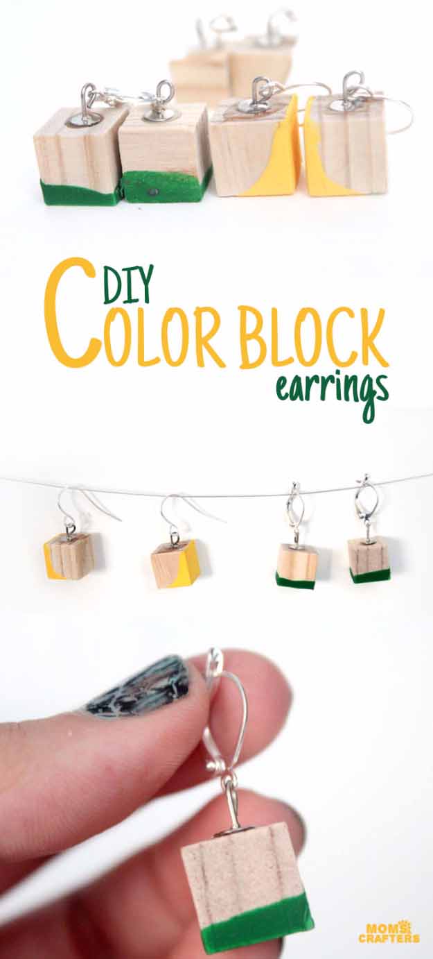 Cool Crafts You Can Make for Less than 5 Dollars | Cheap DIY Projects Ideas for Teens, Tweens, Kids and Adults | Color block earrings #teencrafts #cheapcrafts #crafts/