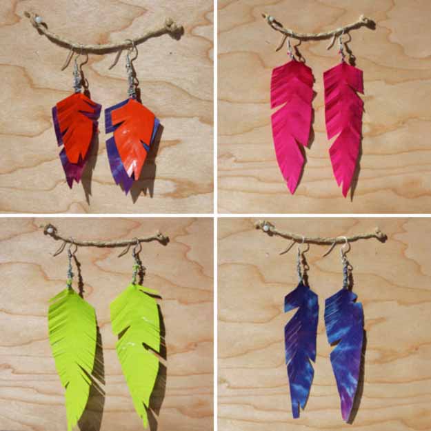 Cool Crafts You Can Make for Less than 5 Dollars | Cheap DIY Projects Ideas for Teens, Tweens, Kids and Adults | Flourescent Feather Duct Tape Earrings #teencrafts #cheapcrafts #crafts/