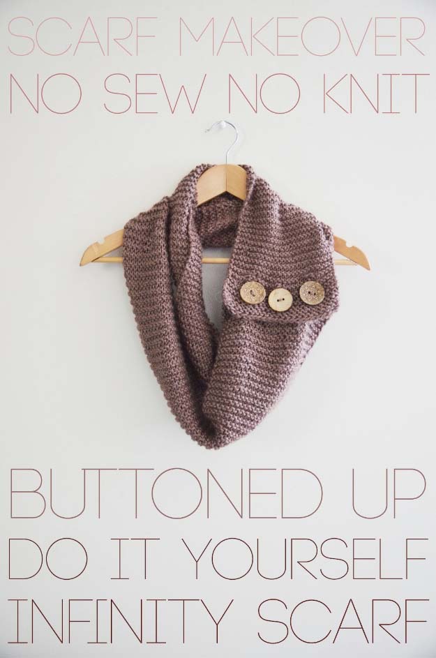 Cool DIY Fashion Ideas | Fun Do It Yourself Fashion projects | Learn how to refashion and sew jeans, T-shirts, skirts, and more | Buttoned Up Infinity Scarf #diyideas #diyclothes #teencrafts