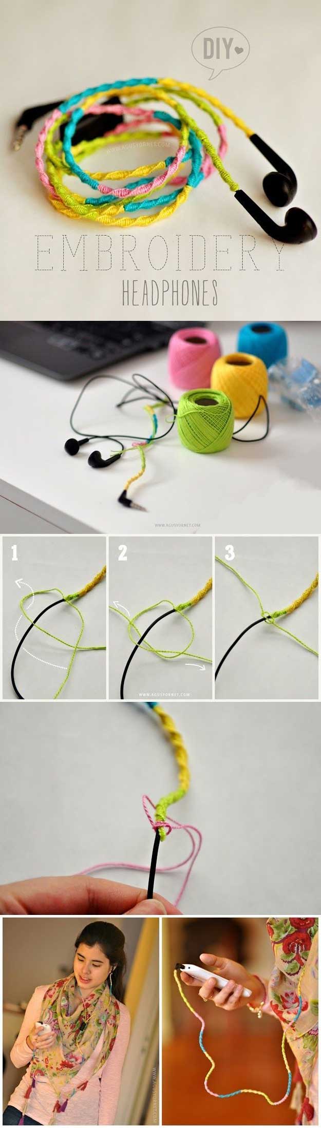 Cool DIY Ideas for Your iPhone iPad Tablets & Phones | Fun Projects for Chargers, Cases and Headphones | DIY: Embrodery Headphones #diygadgets #stem #techtoys #iphone