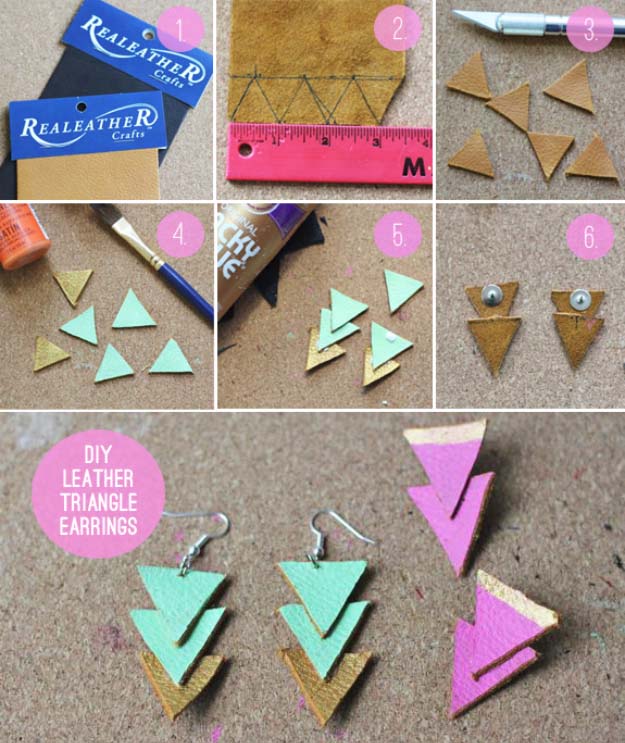 Fun DIY Jewelry Ideas | Cool Homemade Jewelry Tutorials for Adults and Teens | Awesome Bracelets, Necklaces, Earrings and Accessories You Can Make At Home | DIY Leather Triangle Earrings 
