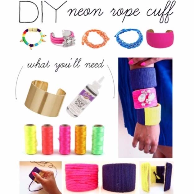 Fun DIY Jewelry Ideas | Cool Homemade Jewelry Tutorials for Adults and Teens | Awesome Bracelets, Necklaces, Earrings and Accessories You Can Make At Home | DIY NEON ROPE CUFF 