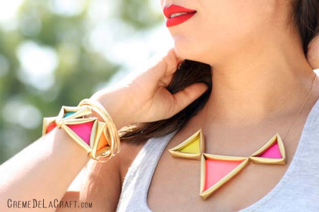 Fun DIY Jewelry Ideas | Cool Homemade Jewelry Tutorials for Adults and Teens | Awesome Bracelets, Necklaces, Earrings and Accessories You Can Make At Home | Neon Pyramid Necklace and Cuffs 