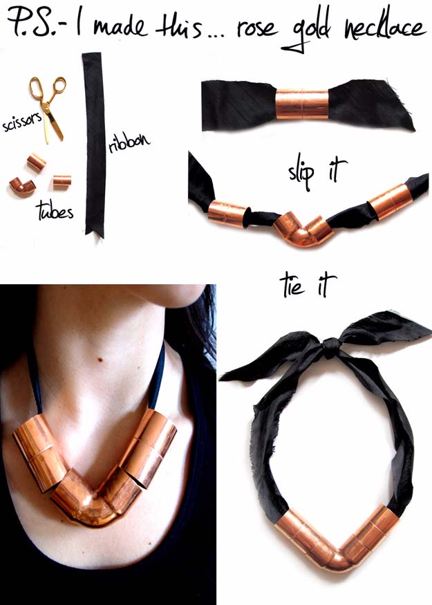 Fun DIY Jewelry Ideas | Cool Homemade Jewelry Tutorials for Adults and Teens | Awesome Bracelets, Necklaces, Earrings and Accessories You Can Make At Home | Rose Gold Necklace 