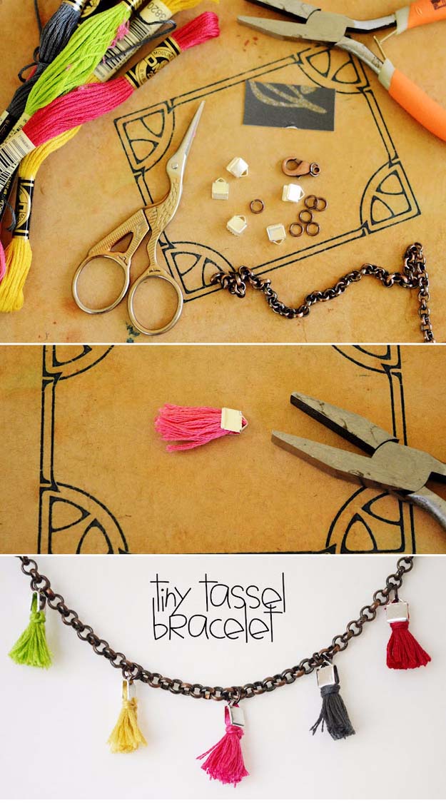 Fun DIY Jewelry Ideas | Cool Homemade Jewelry Tutorials for Adults and Teens | Awesome Bracelets, Necklaces, Earrings and Accessories You Can Make At Home | Tiny Tassel Bracelet 