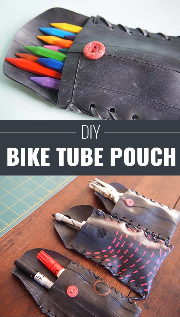 Cool Arts and Crafts Ideas for Teens, Kids and Even Adults | Cheap, Fun and Easy DIY Projects, Awesome Craft Tutorials for Teenagers | School, Home, Room Decor and Awesome Gift Ideas | Bike Tube Pouch | http://stage.diyprojectsforteens.com/arts-and-crafts-ideas-for-teens