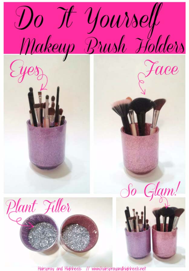 Cool DIY Crafts Made With Glitter - Sparkly, Creative Projects and Ideas for the Bedroom, Clothes, Shoes, Gifts, Wedding and Home Decor | DIY Glitter Make Up Brush Holders #diyideas #glitter #crafts