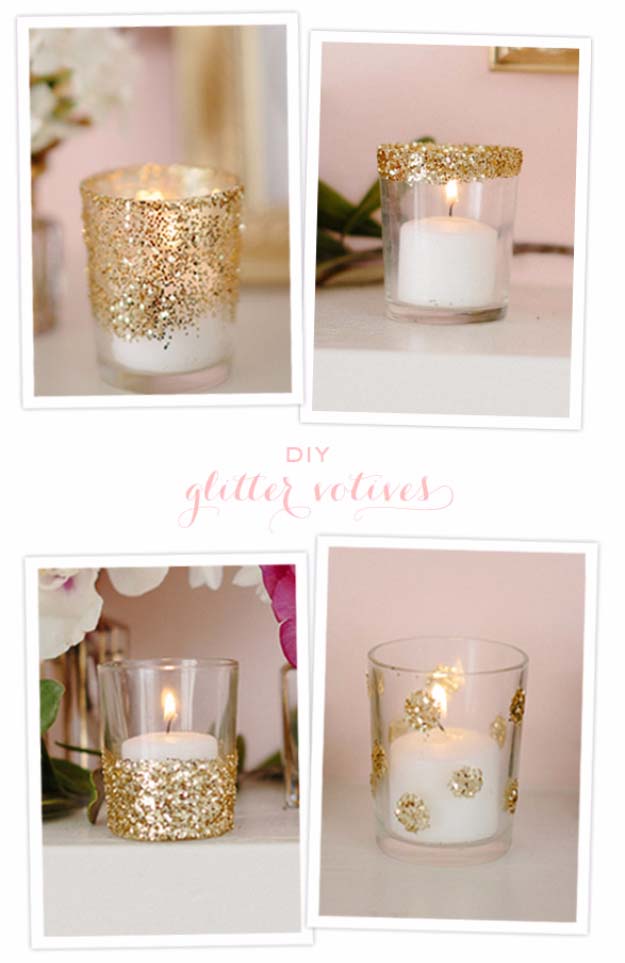 Cool DIY Crafts Made With Glitter - Sparkly, Creative Projects and Ideas for the Bedroom, Clothes, Shoes, Gifts, Wedding and Home Decor | DIY Glitter Votives #diyideas #glitter #crafts