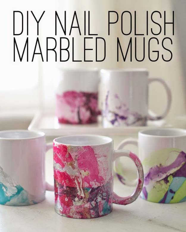 DIY Crafts Using Nail Polish - Fun, Cool, Easy and Cheap Craft Ideas for Girls, Teens, Tweens and Adults | DIY Nail Polish Marbled Mugs