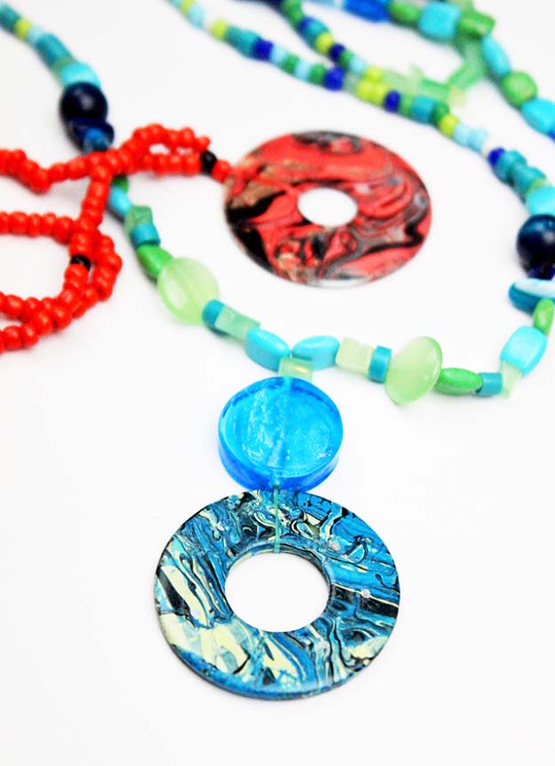 DIY Crafts Using Nail Polish - Fun, Cool, Easy and Cheap Craft Ideas for Girls, Teens, Tweens and Adults | DIY Nail Polish Marbleized Washer Necklace