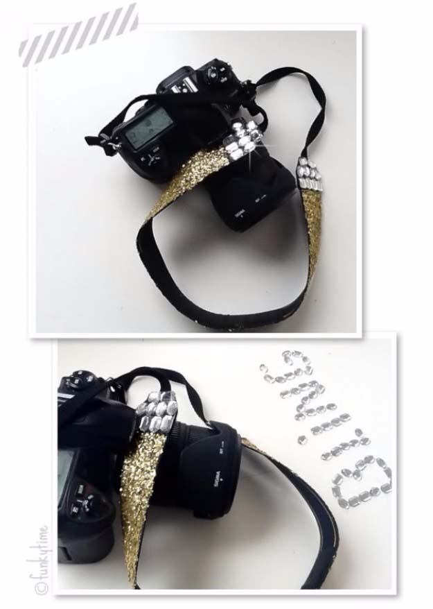 Cool DIY Crafts Made With Glitter - Sparkly, Creative Projects and Ideas for the Bedroom, Clothes, Shoes, Gifts, Wedding and Home Decor | Glitter Camera Strap #diyideas #glitter #crafts