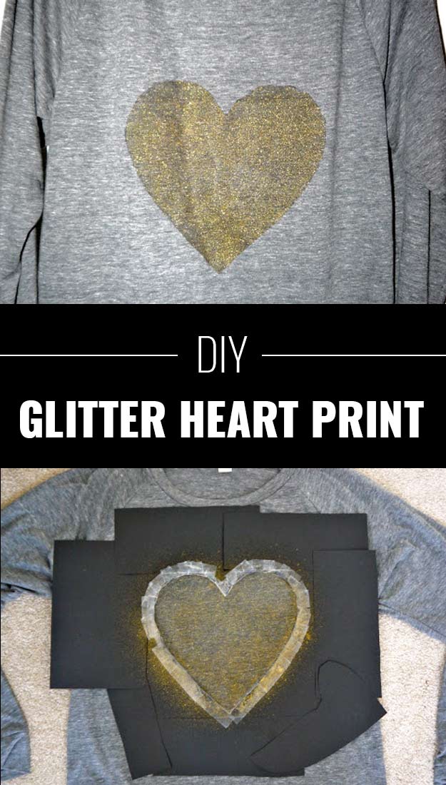 Cool DIY Crafts Made With Glitter - Sparkly, Creative Projects and Ideas for the Bedroom, Clothes, Shoes, Gifts, Wedding and Home Decor | Glitter Heart Print #diyideas #glitter #crafts