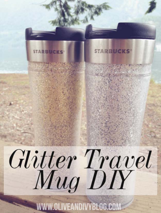 Cool DIY Crafts Made With Glitter - Sparkly, Creative Projects and Ideas for the Bedroom, Clothes, Shoes, Gifts, Wedding and Home Decor | Glitter Travel Mug #diyideas #glitter #crafts