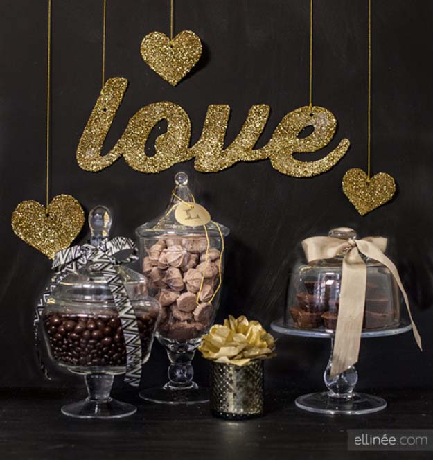 Cool DIY Crafts Made With Glitter - Sparkly, Creative Projects and Ideas for the Bedroom, Clothes, Shoes, Gifts, Wedding and Home Decor | Glittered Love Banner #diyideas #glitter #crafts