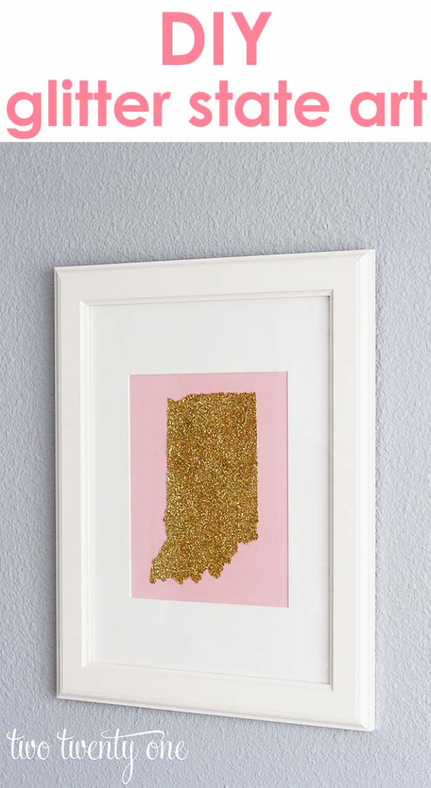Cool DIY Crafts Made With Glitter - Sparkly, Creative Projects and Ideas for the Bedroom, Clothes, Shoes, Gifts, Wedding and Home Decor | Glittered State Map Art #diyideas #glitter #crafts