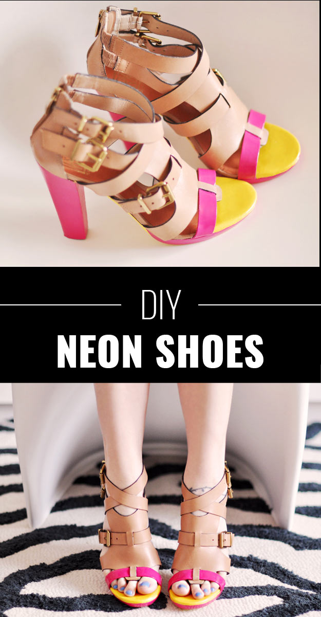 DIY Crafts Using Nail Polish - Fun, Cool, Easy and Cheap Craft Ideas for Girls, Teens, Tweens and Adults | DIY Painted Neon Shoes