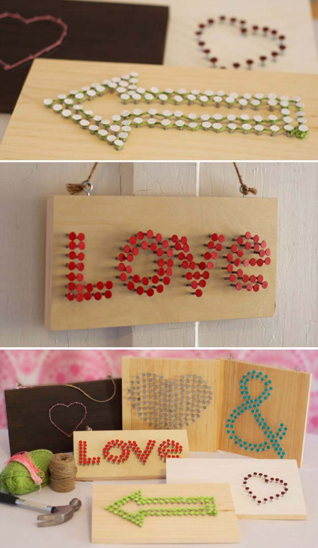 Cool Arts and Crafts Ideas for Teens, Kids and Even Adults | Cheap, Fun and Easy DIY Projects, Awesome Craft Tutorials for Teenagers | School, Home, Room Decor and Awesome Gift Ideas | Nail and String Signs #artsandcrafts #art #teencrafts #crafts 