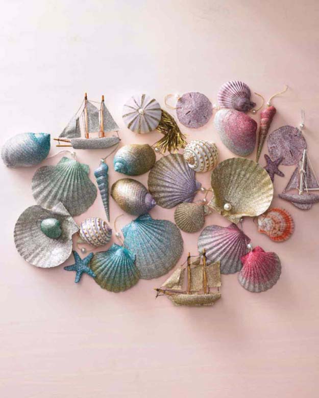 Cool DIY Crafts Made With Glitter - Sparkly, Creative Projects and Ideas for the Bedroom, Clothes, Shoes, Gifts, Wedding and Home Decor | Ombre Glittered Sea Shell Ornaments #diyideas #glitter #crafts