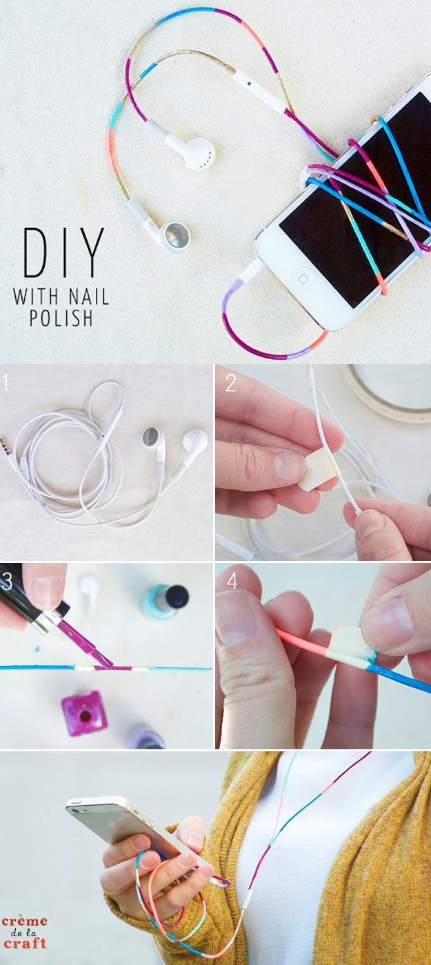 DIY Crafts Using Nail Polish - Fun, Cool, Easy and Cheap Craft Ideas for Girls, Teens, Tweens and Adults | DIY Nail Polish Ear Buds - Headphones for Your Phone