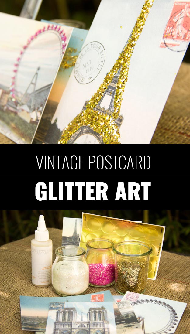 Cool DIY Crafts Made With Glitter - Sparkly, Creative Projects and Ideas for the Bedroom, Clothes, Shoes, Gifts, Wedding and Home Decor | Vintage Postcard Glitter Art #diyideas #glitter #crafts