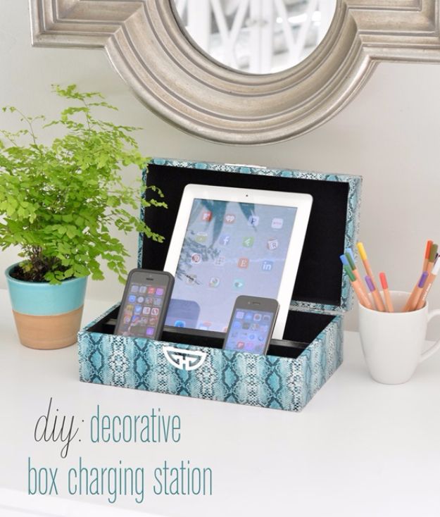 DIY Teen Room Decor Ideas for Girls | DIY Decorative Box Charging Station | Cool Bedroom Decor, Wall Art & Signs, Crafts, Bedding, Fun Do It Yourself Projects and Room Ideas for Small Spaces #diydecor #teendecor #roomdecor #teens #girlsroom