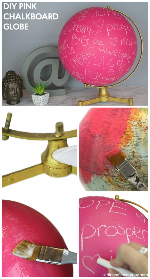 DIY Teen Room Decor Ideas for Girls | DIY Pink Chalkboard Globe | Cool Bedroom Decor, Wall Art & Signs, Crafts, Bedding, Fun Do It Yourself Projects and Room Ideas for Small Spaces #diydecor #teendecor #roomdecor #teens #girlsroom