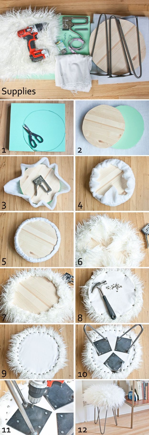 DIY Teen Room Decor Ideas for Girls | Faux Fur Stool with Hairpin Legs | Cool Bedroom Decor, Wall Art & Signs, Crafts, Bedding, Fun Do It Yourself Projects and Room Ideas for Small Spaces #diydecor #teendecor #roomdecor #teens #girlsroom