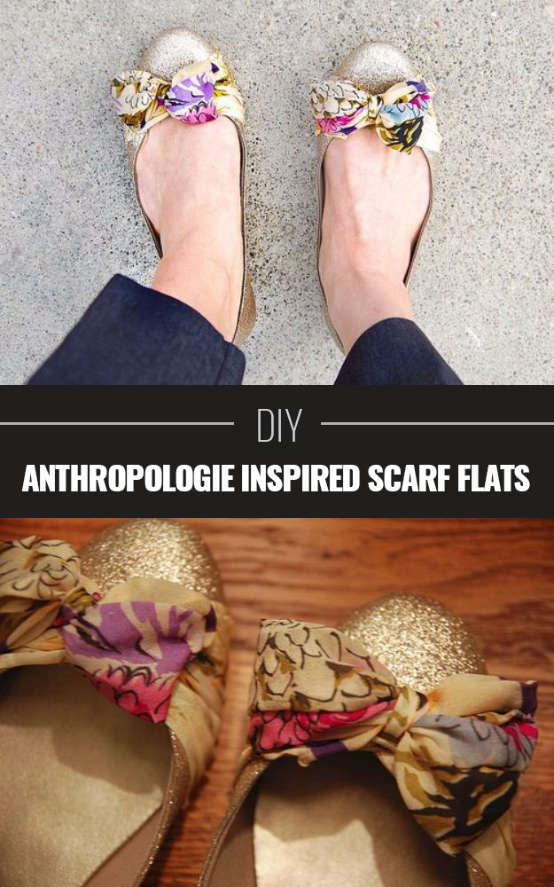 Anthropologie DIY Hacks, Clothes, Sewing Projects and Jewelry Fashion - Pillows, Bedding and Curtains - Tables and furniture - Mugs and Kitchen Decorations - DIY Room Decor and Cool Ideas for the Home | DIY-Anthropologie-Scarf-Flats