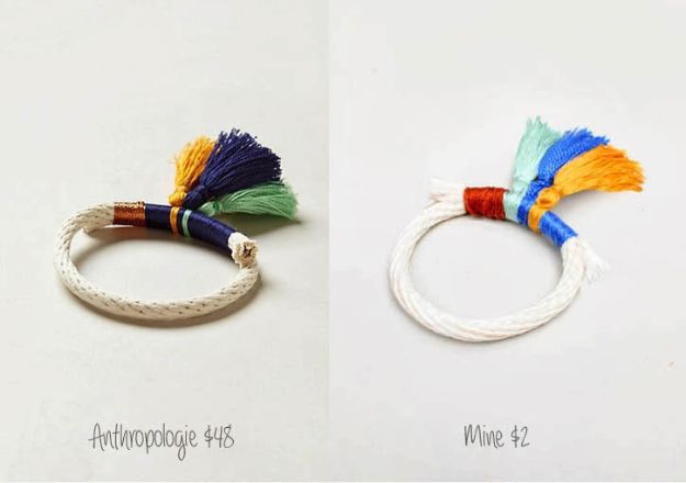 Anthropologie DIY Hacks, Clothes, Sewing Projects and Jewelry Fashion - Pillows, Bedding and Curtains - Tables and furniture - Mugs and Kitchen Decorations - DIY Room Decor and Cool Ideas for the Home | DIY Anthropologie Tassled Rope Bracelet 