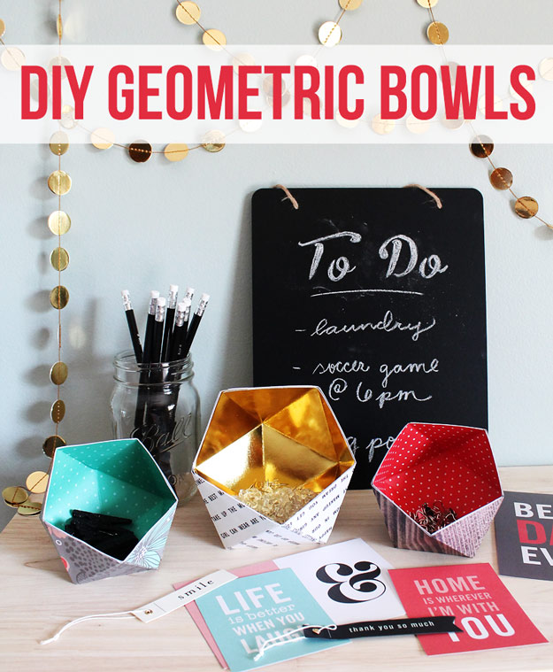 Cool DIY Ideas for Fun and Easy Crafts - DIY Geometric Bowls - Awesome Pinterest DIYs that Are Not Impossible To Make - Creative Do It Yourself Craft Projects for Adults, Teens and Tweens #diyteens #teencrafts #funcrafts #fundiy #diyideas