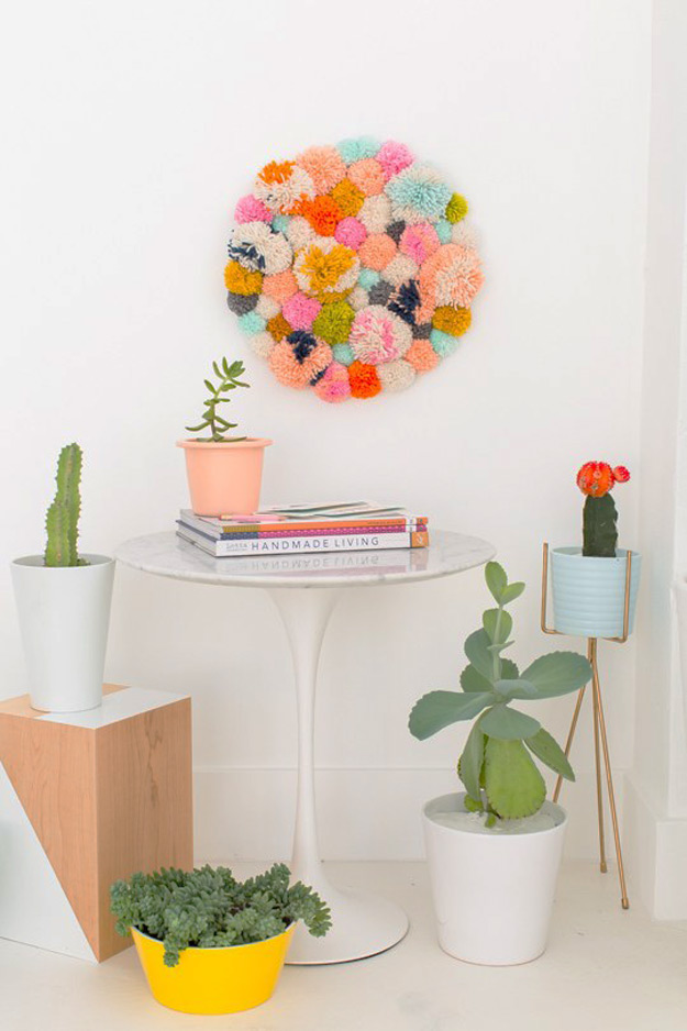 Cool DIY Ideas for Fun and Easy Crafts - DIY Pom Pom Wall Art Hanging - Awesome DIYs that Are Not Impossible To Make - Creative Do It Yourself Craft Projects for Adults, Teens and Tweens.