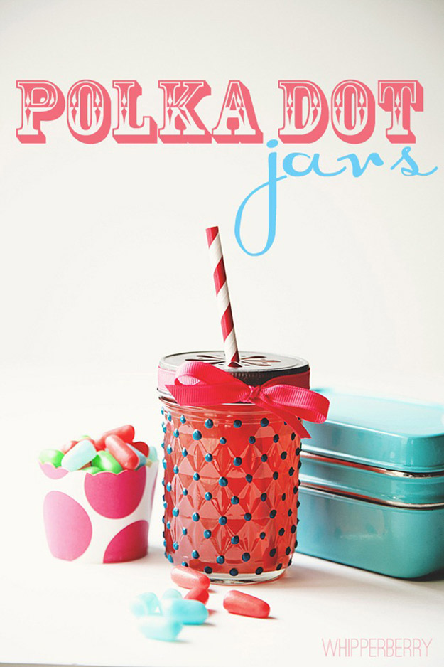 Cute DIY Mason Jar Ideas - Polka Dot Jars - Fun Crafts, Creative Room Decor, Homemade Gifts, Creative Home Decor Projects and DIY Mason Jar Lights - Cool Crafts for Teens and Tween Girls #diyideas #masonjarcrafts #teencrafts 