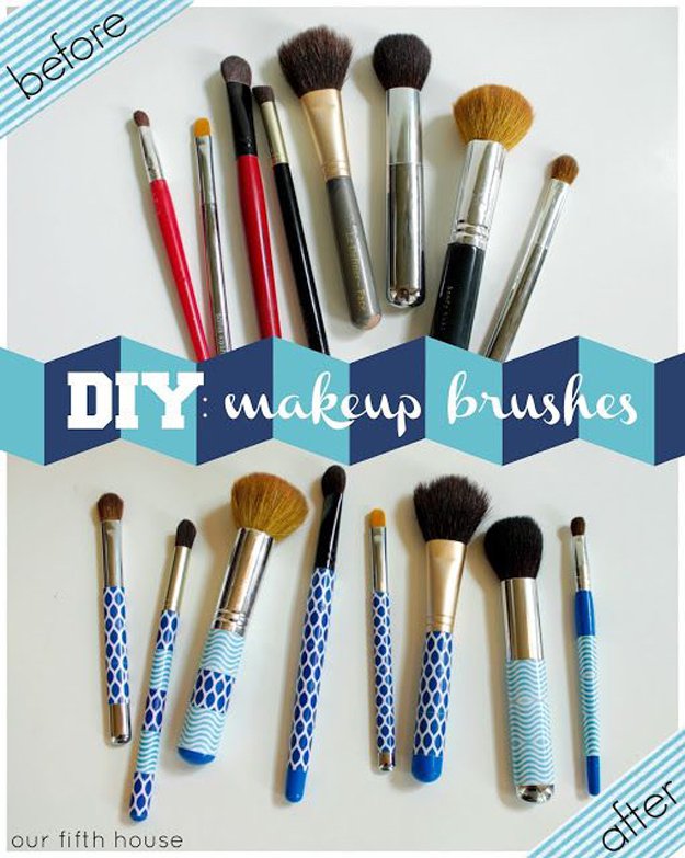 Washi Tape Crafts - Easy DIY Custom Make-up Brushes - Wall Art, Frames, Cards, Pencils, Room Decor and DIY Gifts, Back To School Supplies - Creative, Fun Craft Ideas for Teens, Tweens and Teenagers - Step by Step Tutorials and Instructions #washitape #crafts #cheapcrafts #teencrafts