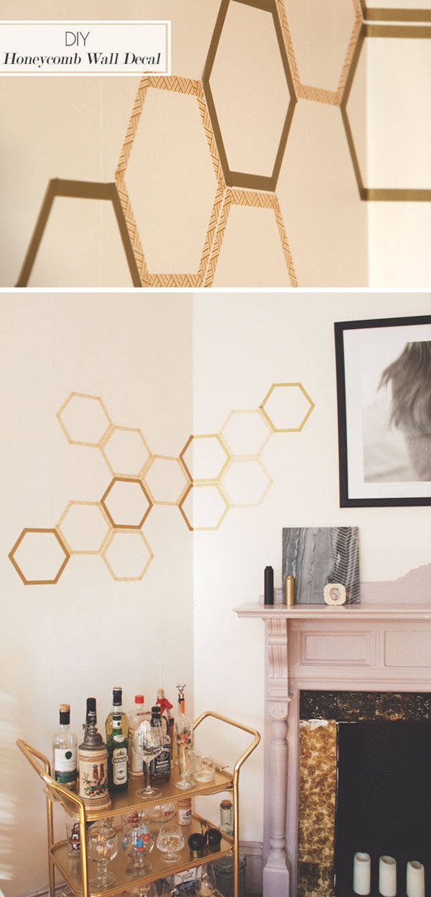 Washi Tape Crafts - DIY Honeycomb Decal - Wall Art, Frames, Cards, Pencils, Room Decor and DIY Gifts, Back To School Supplies - Creative, Fun Craft Ideas for Teens, Tweens and Teenagers - Step by Step Tutorials and Instructions #washitape #crafts #cheapcrafts #teencrafts